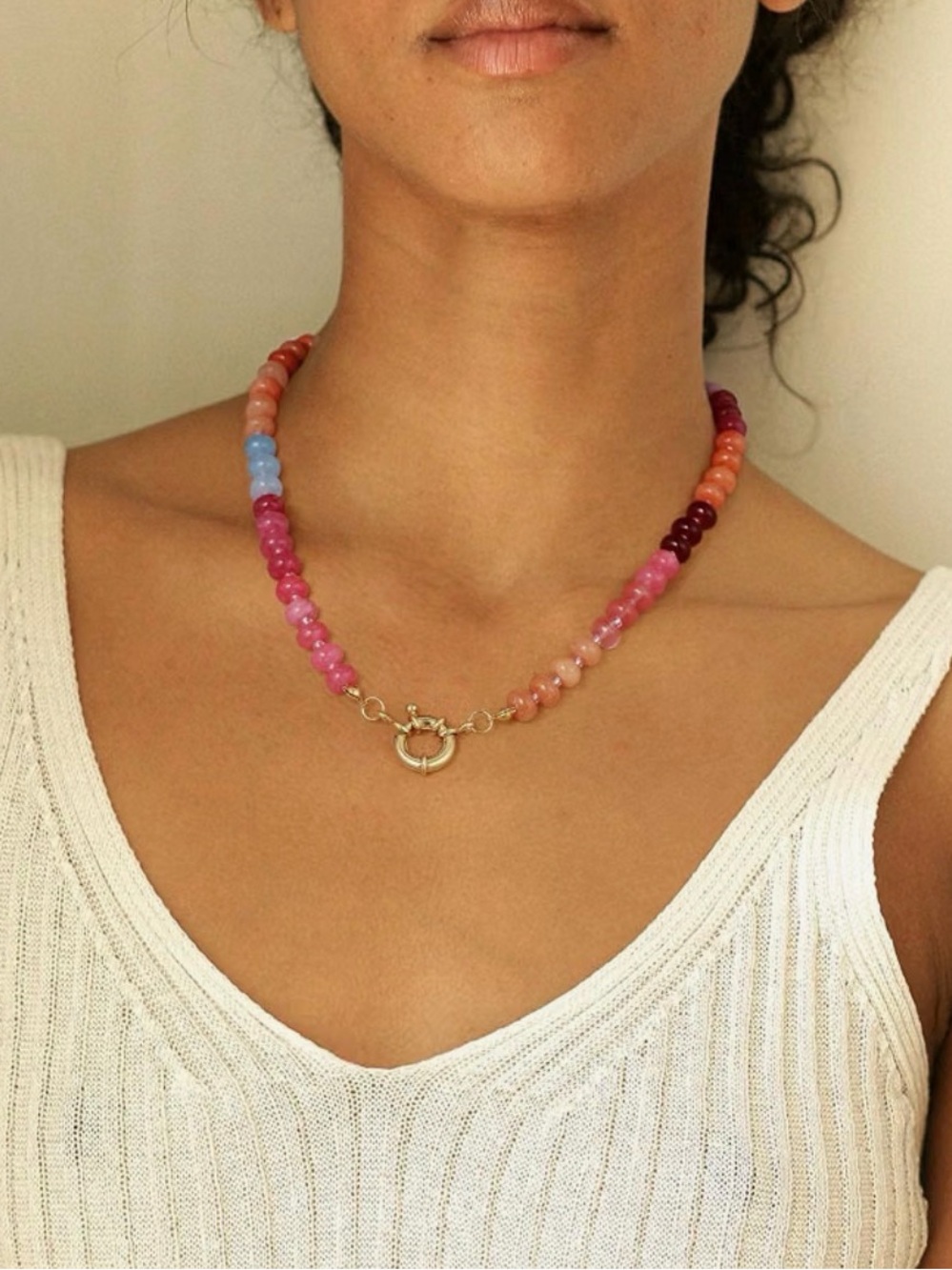Multicolor Beaded Necklace with Pink, Orange & Purple Accents - Picture 7 of 8
